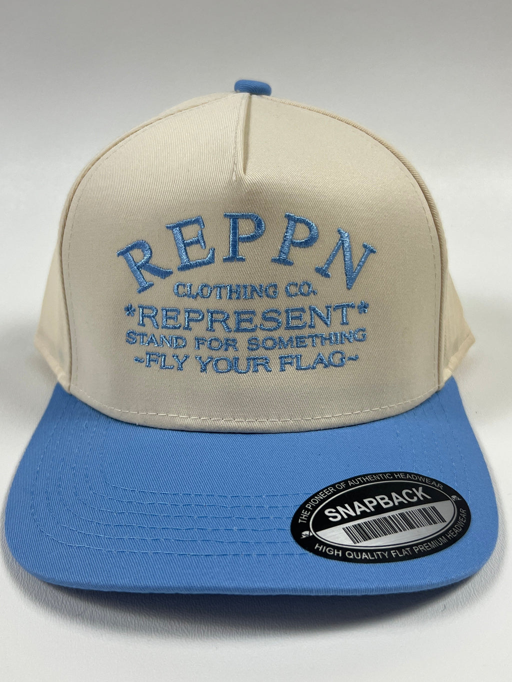 REPPN SnapBack Embroidered Hat - Cream/Sky Blue