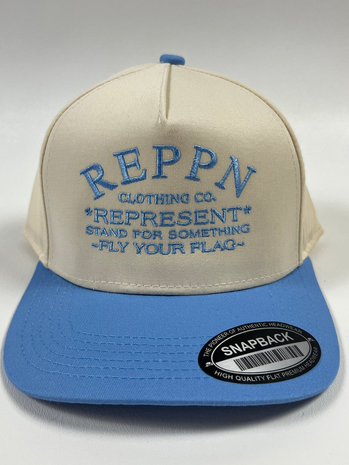 REPPN SnapBack Embroidered Hat - Cream/Sky Blue