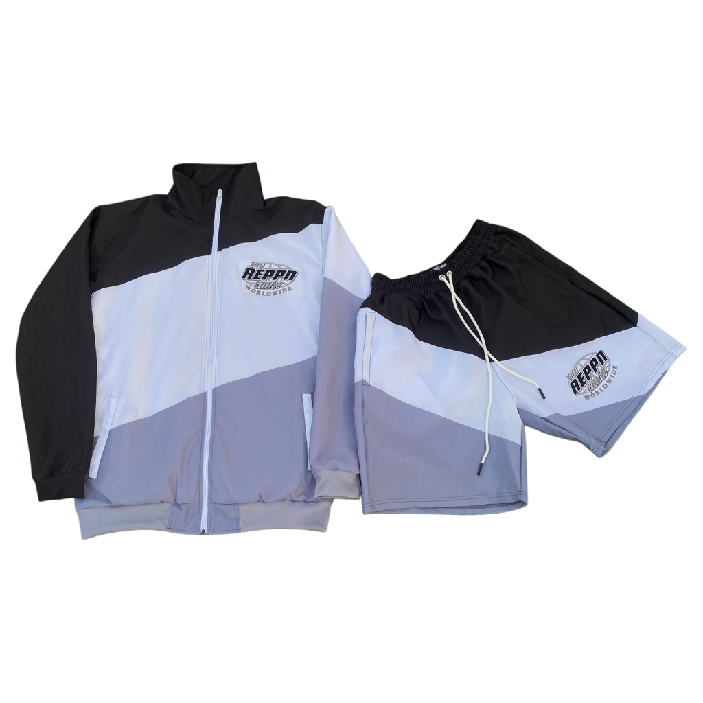 REPPN CREW - Windbreaker Jacket & Shorts Set - Black/Gray