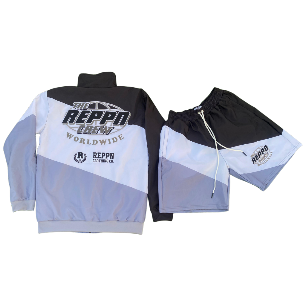 REPPN CREW - Windbreaker Jacket & Shorts Set - Black/Gray