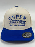 REPPN SnapBack Embroidered Hat - Cream/Royal Blue