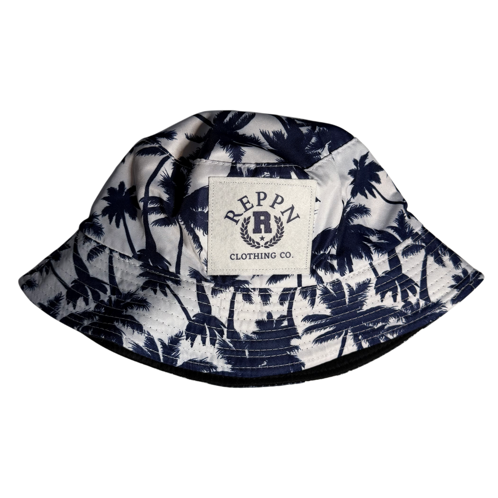 REPPN - Tropical Vacation Bucket Hat - Palms White/Navy
