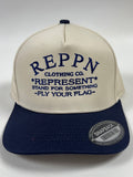 REPPN SnapBack Embroidered Hat - Cream/Navy Blue