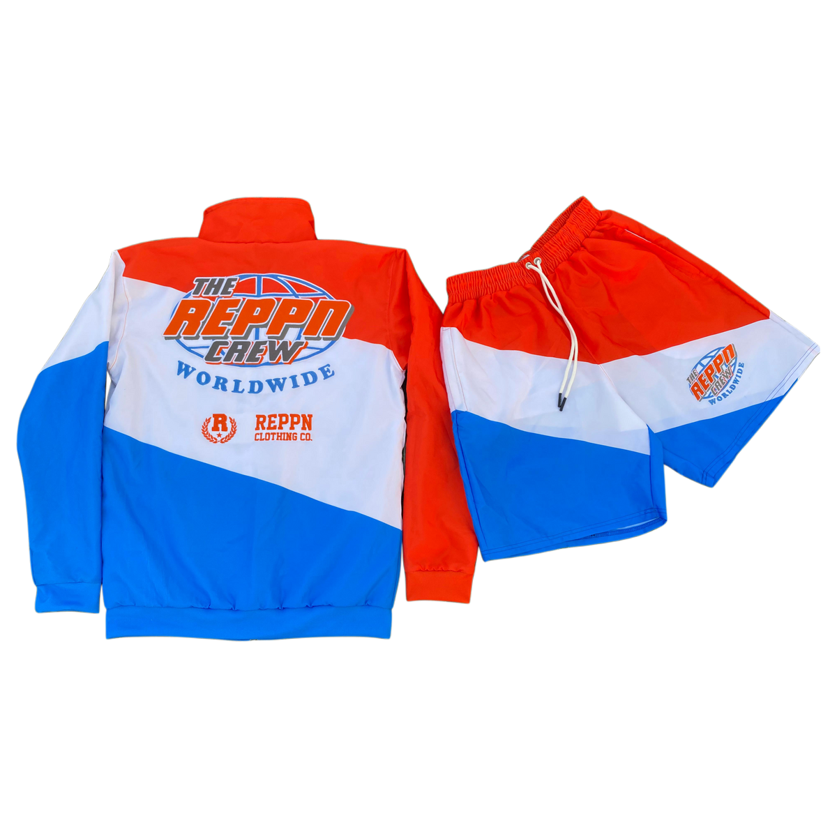 REPPN CREW - Windbreaker Jacket & Shorts Set - Orange/Blue