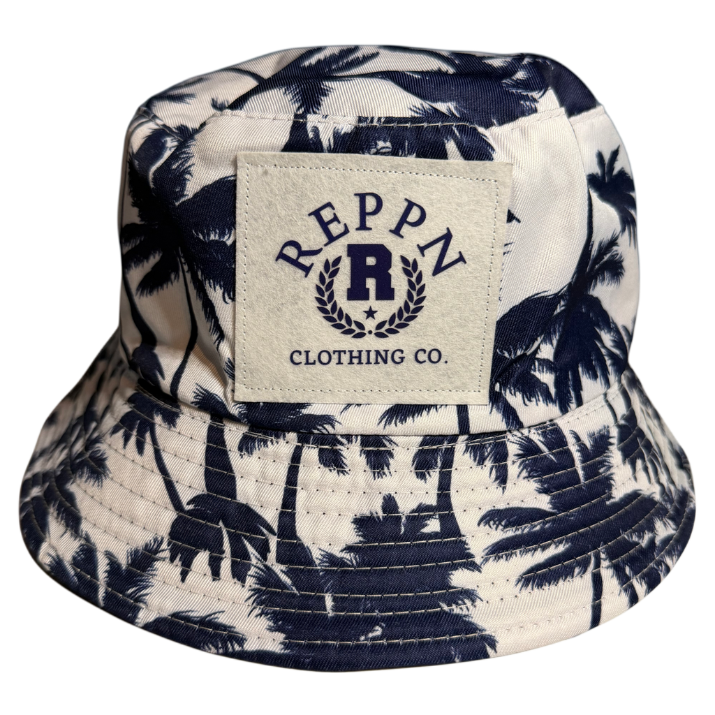 REPPN - Tropical Vacation Bucket Hat - Palms White/Navy