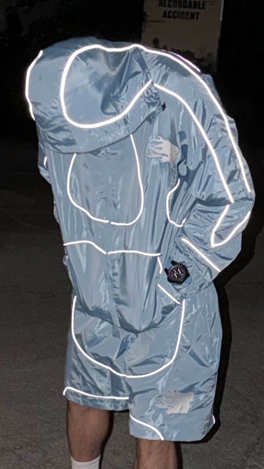 REPPN - Sky Blue Reflective Piping Windbreaker Jacket & Shorts Set
