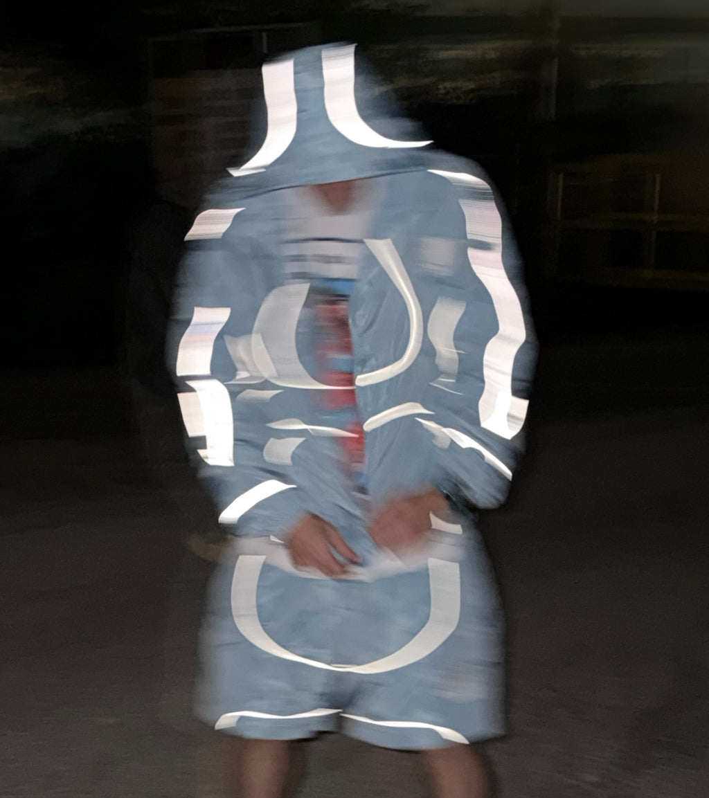 REPPN - Sky Blue Reflective Piping Windbreaker Jacket & Shorts Set