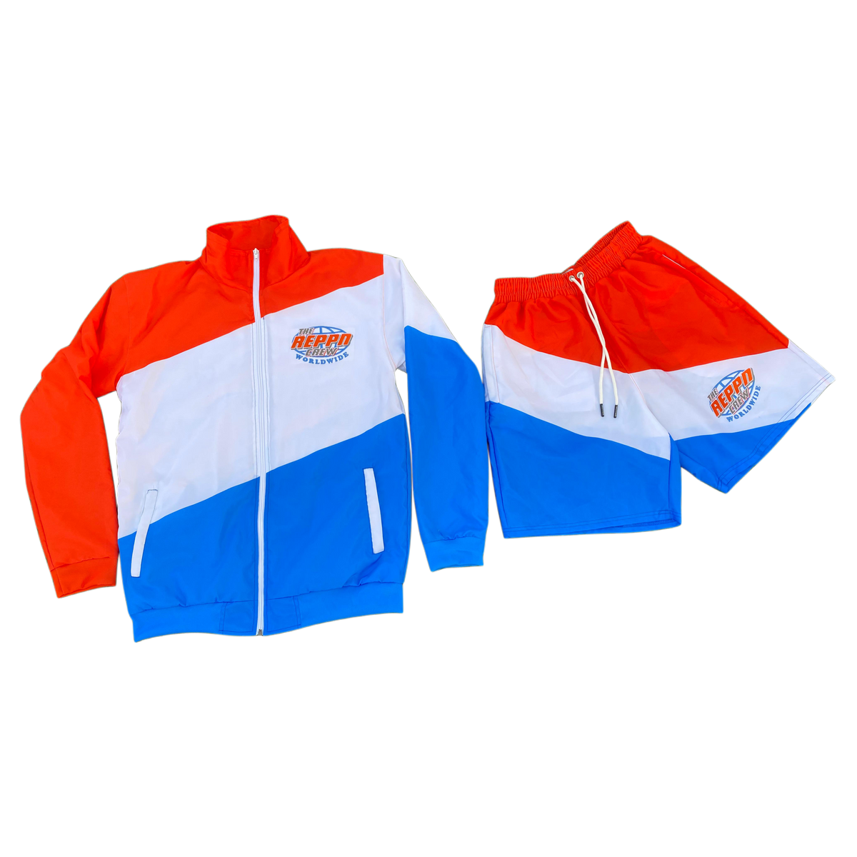REPPN CREW - Windbreaker Jacket & Shorts Set - Orange/Blue