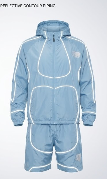 REPPN - Sky Blue Reflective Piping Windbreaker Jacket & Shorts Set