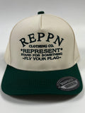 REPPN SnapBack Embroidered Hat - Cream/Forest Green