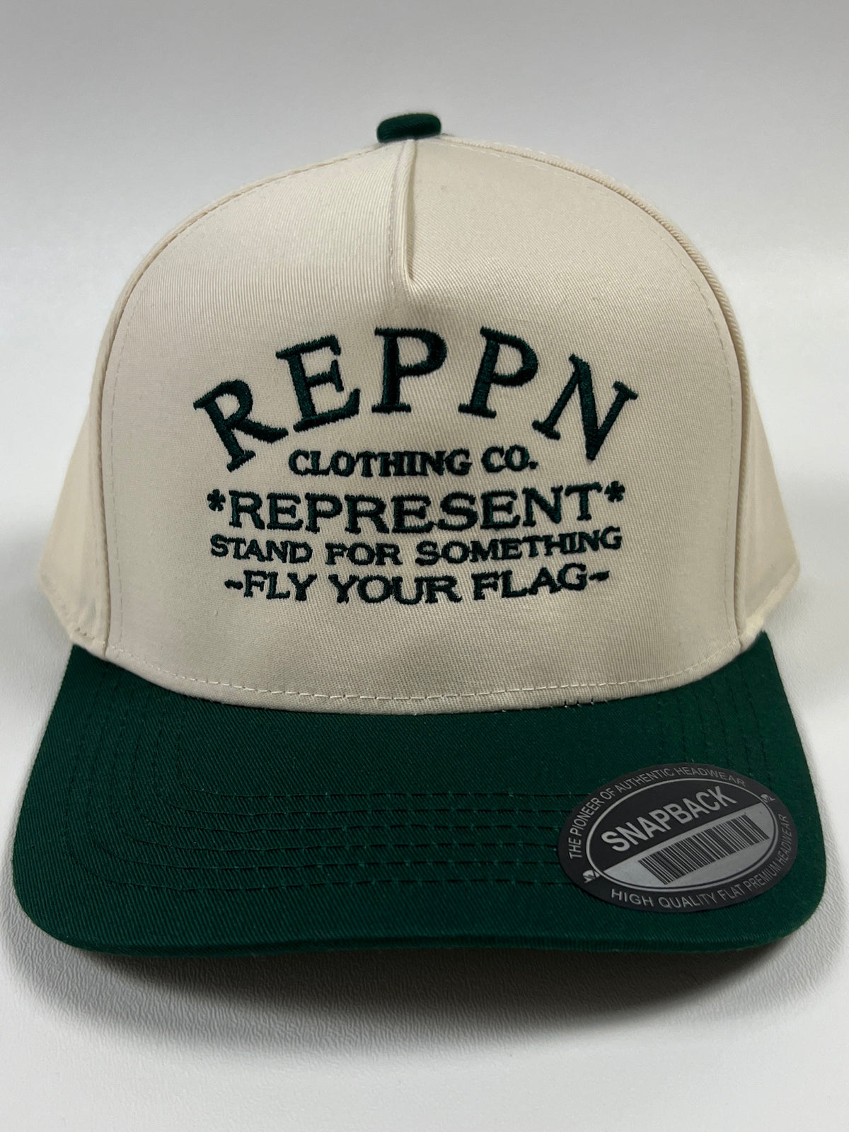 REPPN SnapBack Embroidered Hat - Cream/Forest Green