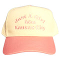 Ladies Just A Girl from Kansas City Embroidered Hat - Cream/Pink