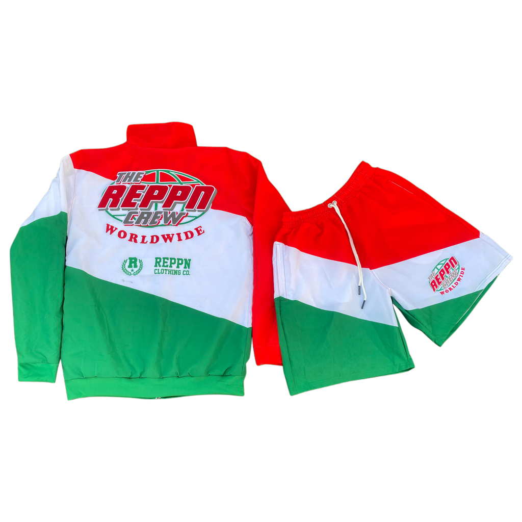 REPPN CREW - Windbreaker Jacket & Shorts Set - Red/Green