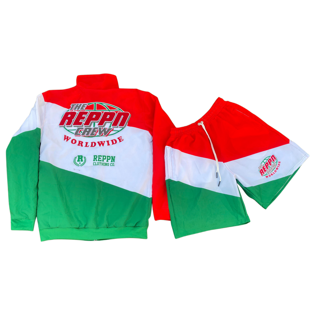 REPPN CREW - Windbreaker Jacket & Shorts Set - Red/Green