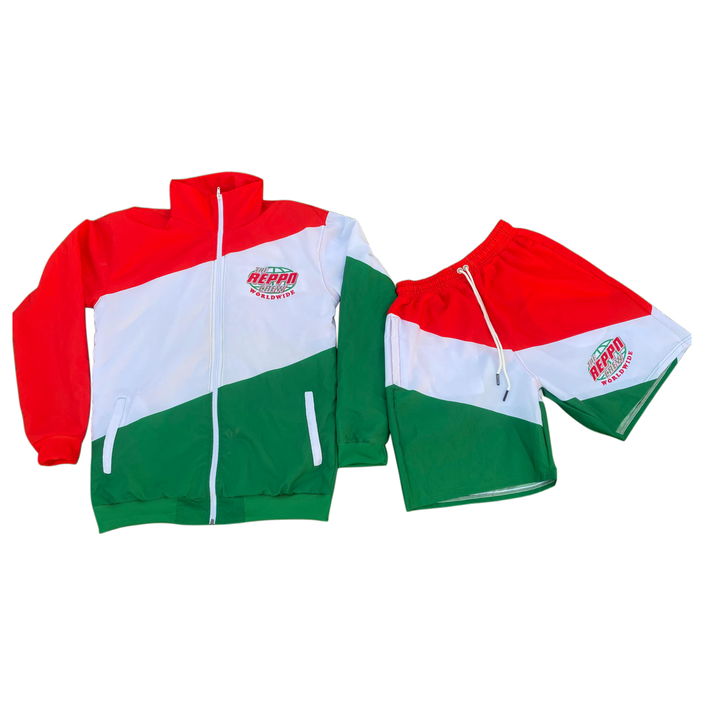 REPPN CREW - Windbreaker Jacket & Shorts Set - Red/Green