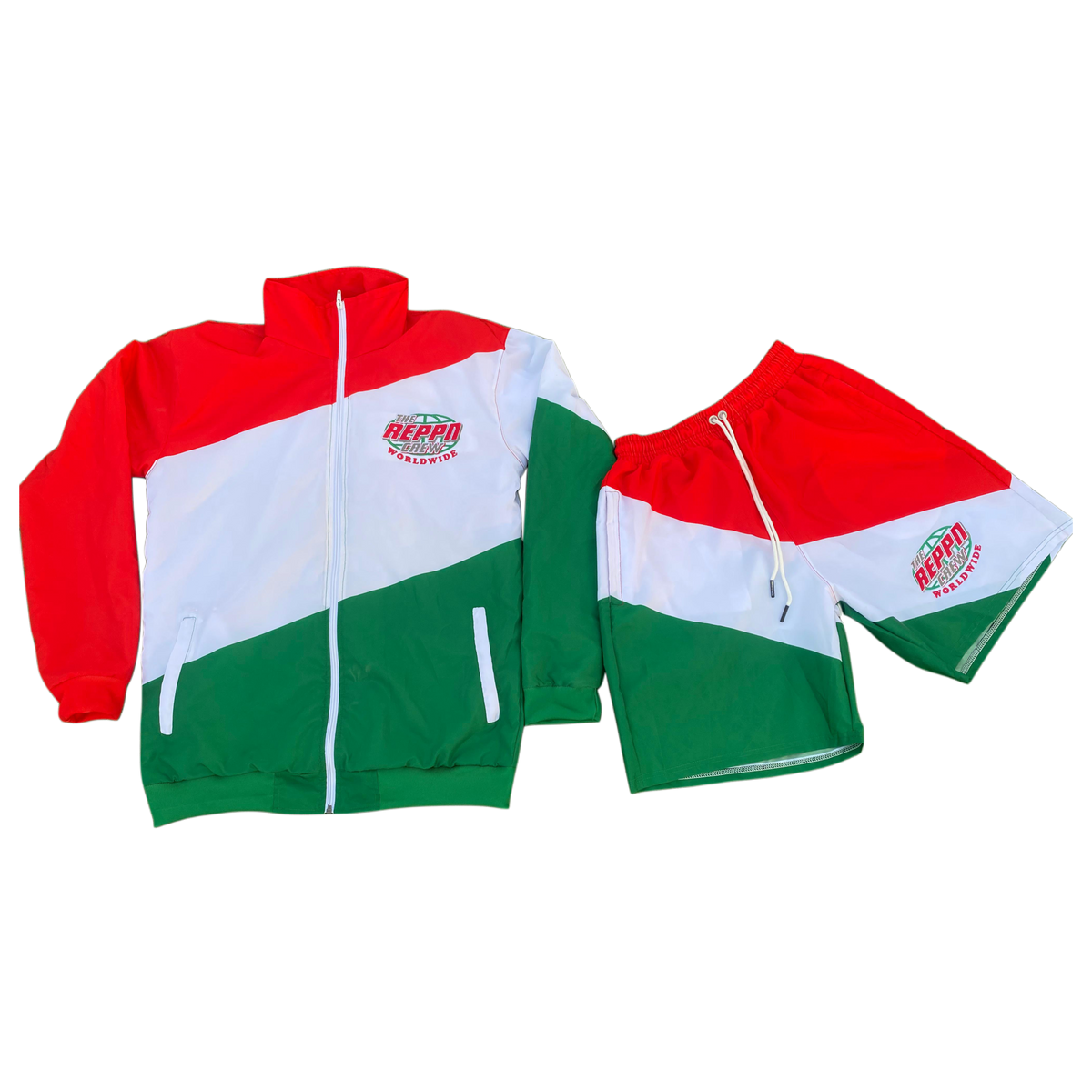 REPPN CREW - Windbreaker Jacket & Shorts Set - Red/Green
