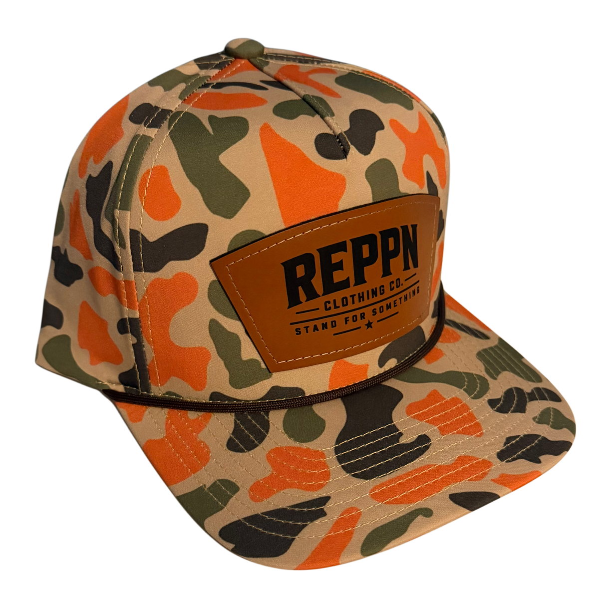REPPN - Orange Camo Leather Patch SnapBack Hat
