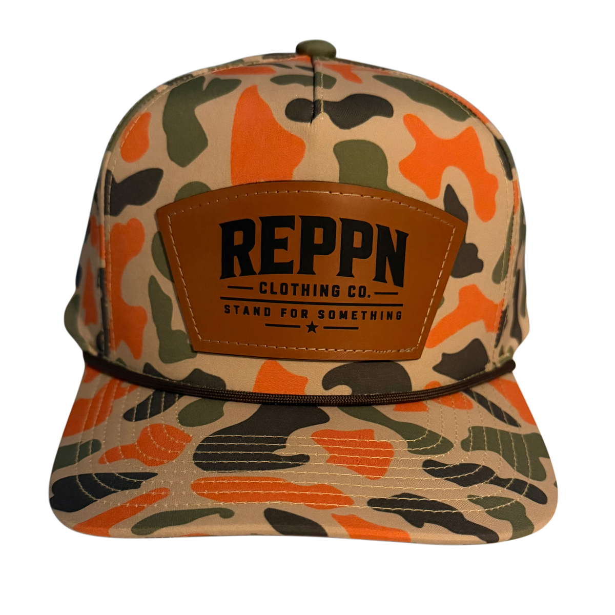 REPPN - Orange Camo Leather Patch SnapBack Hat